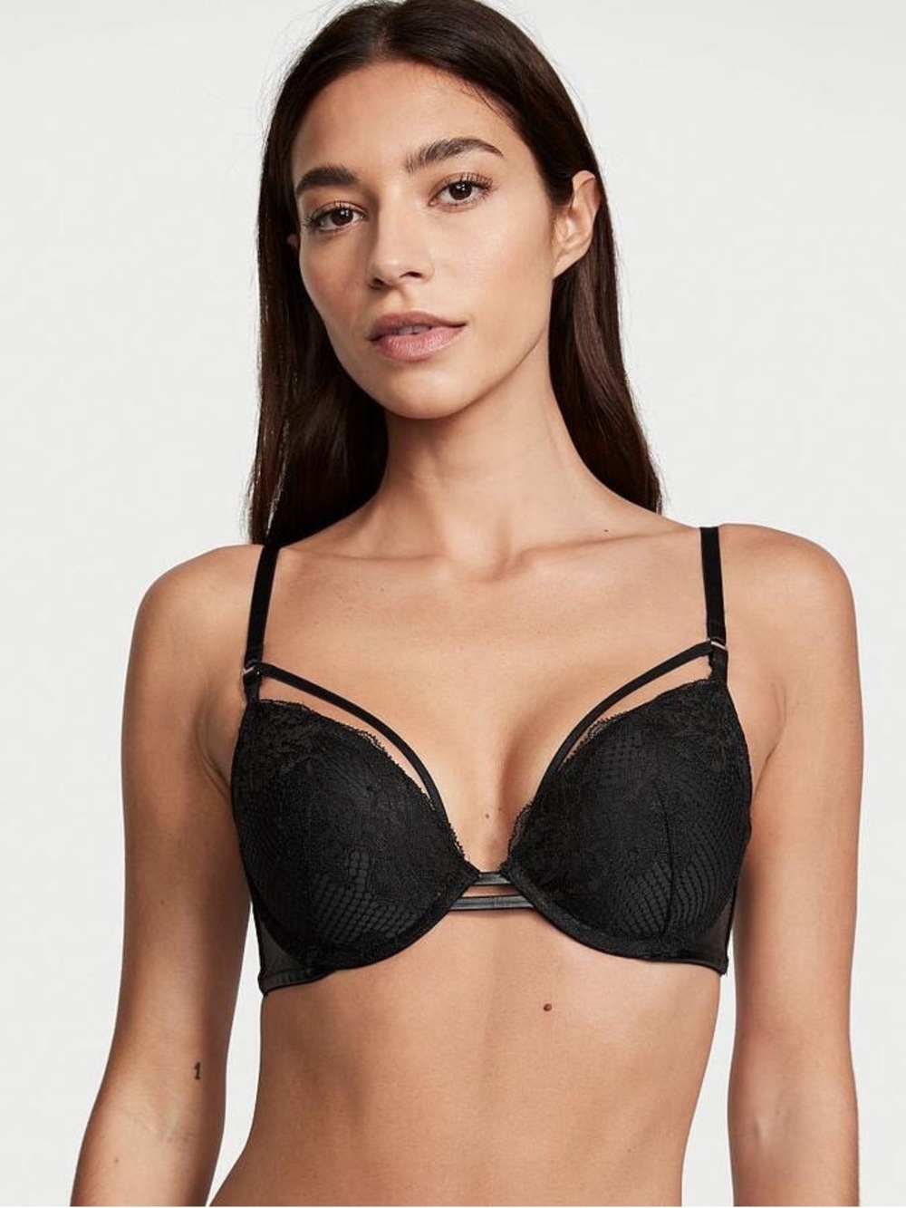 PINK Victoria's Secret Black Lace Strappy Push-Up Bra